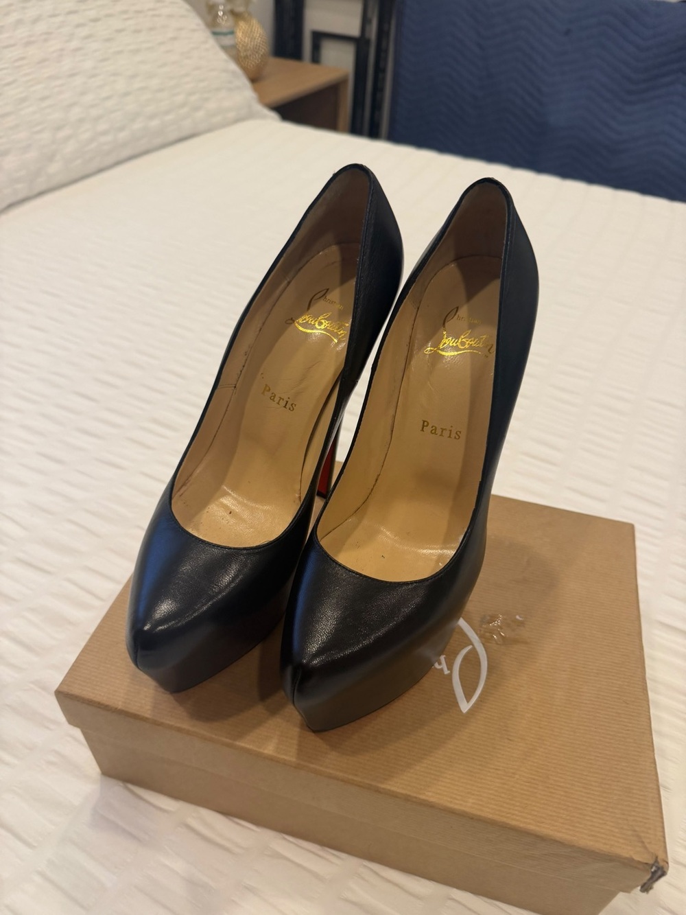 Christian Louboutin Black Leather Platform Pointed Pumps